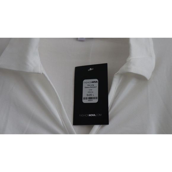 Fashion Nova 72791 Women's Sz L Off White Nia Long Sleeve Bodysuit - Picture 4 of 8